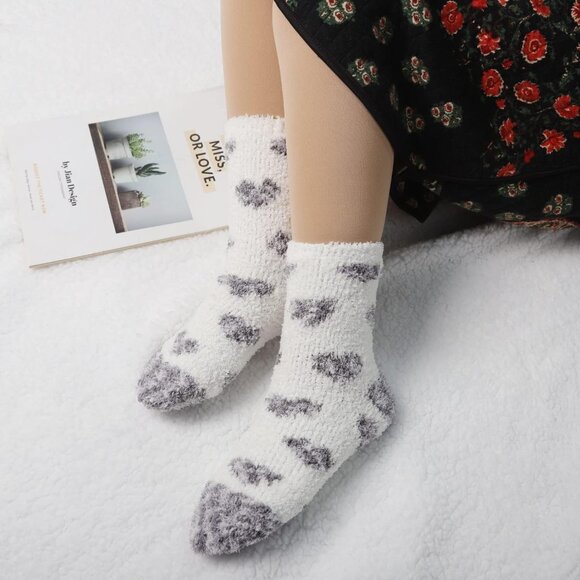 Plush Slipper Socks Women Colorful Warm Fuzzy Crew Socks Cozy Soft Winter Grey - Picture 5 of 7